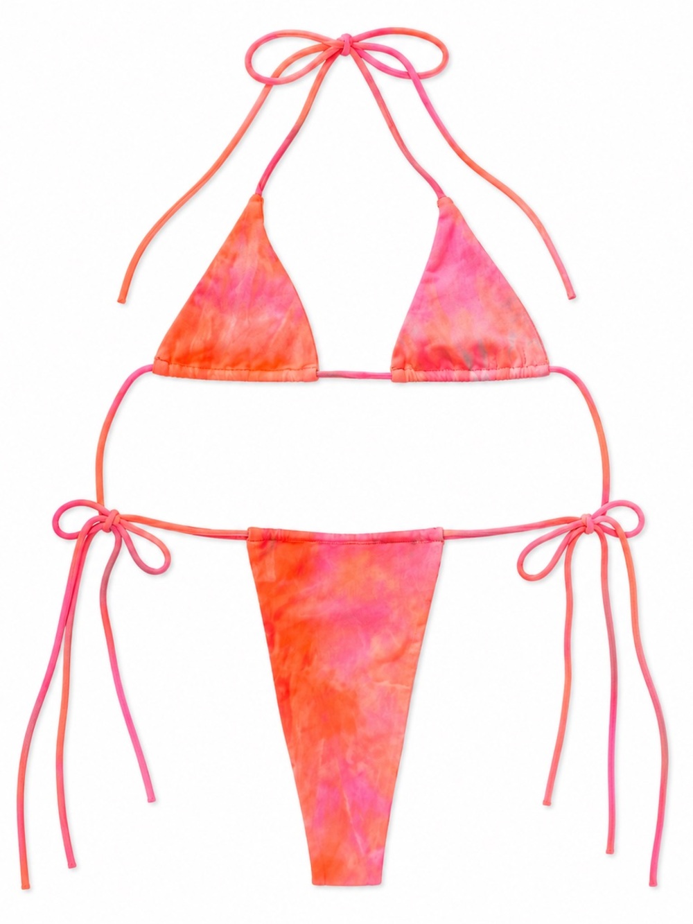 Deadblud Pink Orange Tie-Dye String Bikini Set Size Small